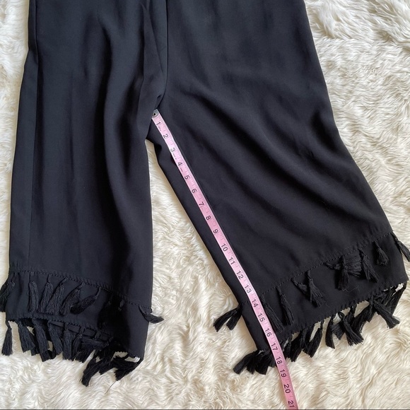 Adelyn Rae Jumpsuit Cropped Tie-Front Tassel Fringe Hem Classic Black S - Picture 14 of 14